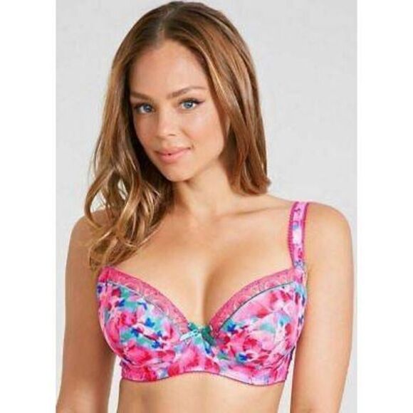 FREYA PLUNGE BALCONY BRA UK SIZE 34H US Size 34K PINK FLORAL CRUSH UNDERWIRED - Picture 1 of 4